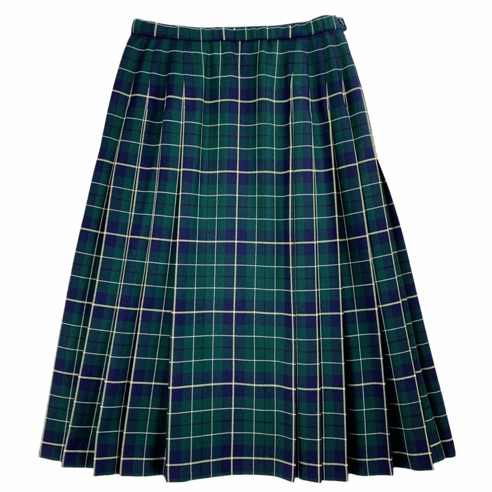 Vintage Pendleton Green Plaid Pleated Skirt with Flat Front Panel